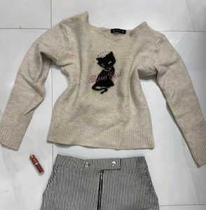Cat Graphic Knit Top