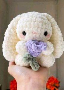 Crocheted Bunny Plush Toy with Flower