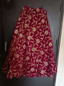 Maroon Velvet Embroidered Lehenga Skirt