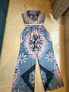 Boho Print Crop Top & Wide Leg Pants Set