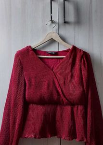Elegant Red V-Neck Wrap Top