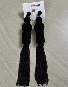 Black Velvet & Chain Tassel Earrings Varnee Blac