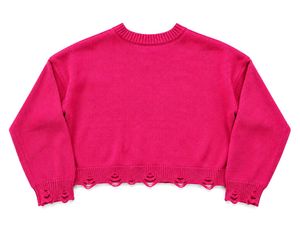 HOT PINK SKULL KNIT — DISTRESSED CROP