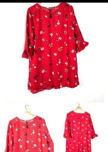 Red Floral 3/4 Sleeve Tunic Top