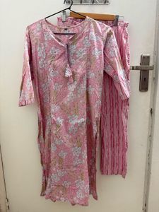 Pink Floral Print Kurta Set