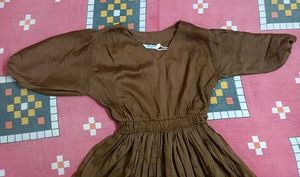 Chic Brown V-Neck Puff Sleeve Dress