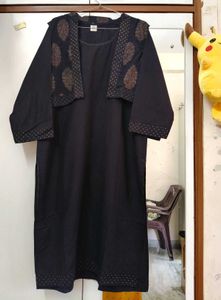 Black pure cotton kurta with jacket