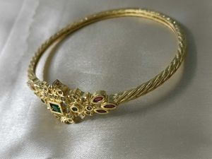 Elegant 22kt Gold Plated Bangle with Green Stone