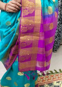 Beautiful Teal and Purple Saree in silk