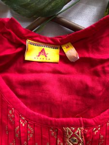 Red Kurta with Gold Print