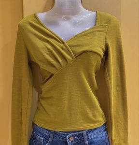 Olive Green Ribbed Wrap Top