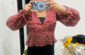 Chic Floral Print Peplum Top