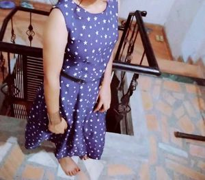 Navy Star Print Fit and Flare Dress
