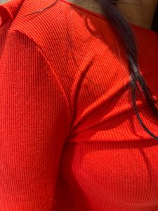 Red Bell Sleeve Ribbed Top