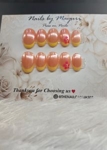 Press on Nails French Tip with Flower Accent
