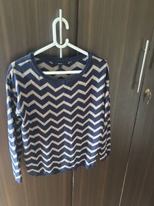 Navy &amp; Gold Chevron Knit Sweater