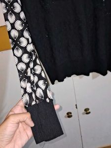Black Sweater Top With Net Sleeves