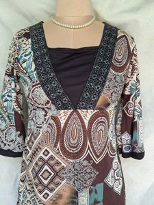 Boho Print V-Neck 3/4 Sleeve Tunic Dress