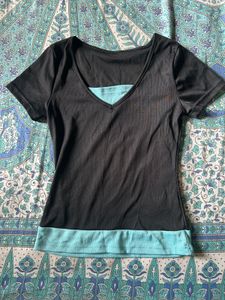 Casual Black V-Neck Top