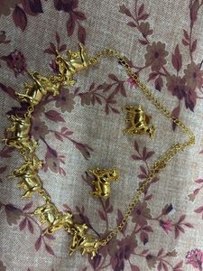 Gold-tone Nandi bell Necklace and Earring Set