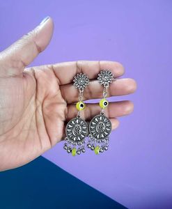 Evil Eye Silver Tone Dangle Earrings