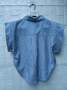 New with tag Korean Blue Striped Sleeveless Shirt