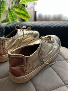 Stylish Metallic Gold Lace-Up Shoes