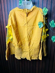 Yellow Kurti with Floral Sleeves