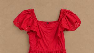 Red Square Neck Puff Sleeve Dress