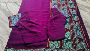 Handwork Purple  Saree