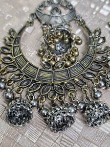 Oxidized Silver Jhumka Earrings