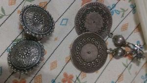 Silver Oxidised Round Earrings Set (Pack of 2)