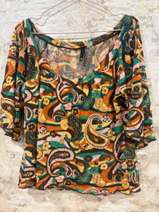 h&amp;m Vibrant Paisley Print Bell Sleeve Top