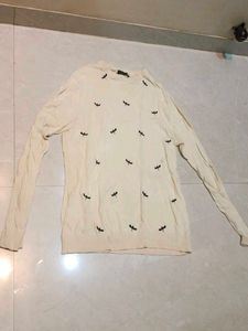 Cream Sweater with Dragonfly Print