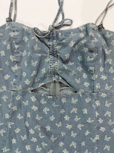 Blue Denim Floral Mini Dress
