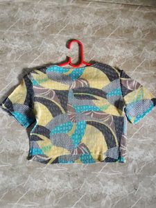 Pleated Abstract Print  crop Top