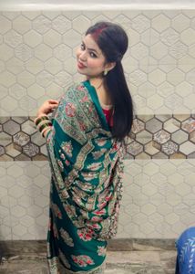 Elegant Teal Saree with Elephant Print