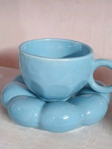 Cute Blue Ceramic Coffee Cup & Saucer Set
