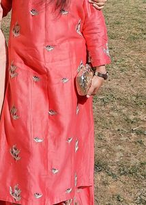 pink/magenta silk long kurta/sharara suit