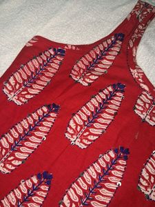 Red floral print kurti with sequence work!