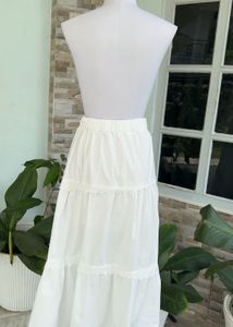 Blue Floral Tie-Front Blouse with white skirt