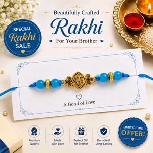 Blue Beaded Om Rakhi.