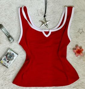 Red Ribbed Tank Top