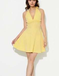 Yellow Gingham Halter Dress