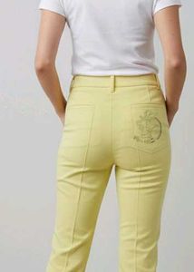 Stylish Pastel Yellow Pants with Embroidered Detai