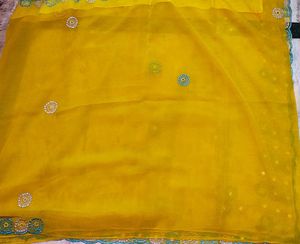 Yellow Embroidered Chiffon Saree with blouse
