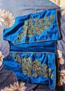 Blue Peacock Embroidered gown with jacket
