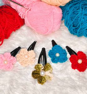 Handmade Crochet Flower Hair Clips 6 pcs
