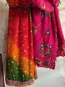 Vibrant Pink &amp; Orange Embroidered Saree