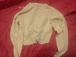 Cream Ribbed Knit Sweater